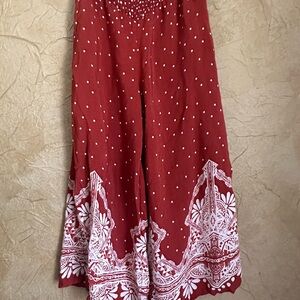 Free People Rust Red Textured Maxi Skirt with Ivory Stitching